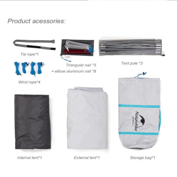 Naturehike Glee 3 Çadır - Geniş Çadır Gümüş Kumaş - Görsel 12