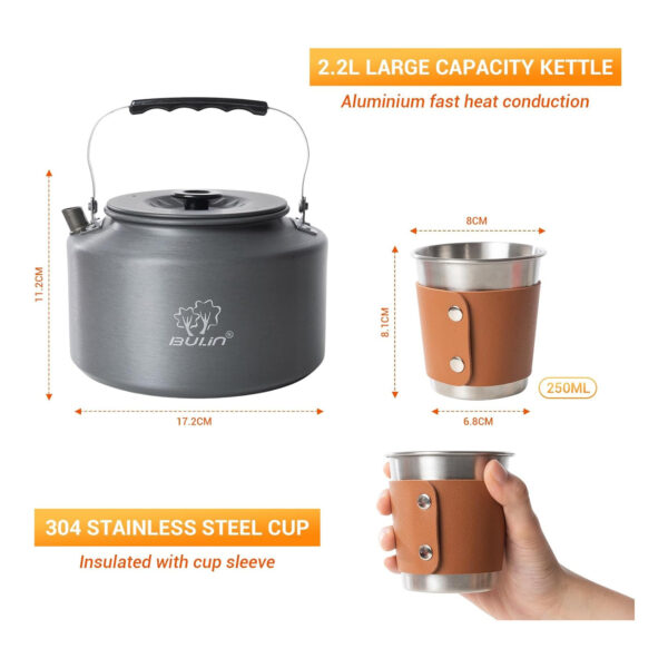 Bulin Büyük Kamp Çaydanlığı Seti + 4'lü Bardak - Görsel 7