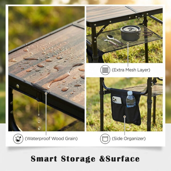 Yüksekliği Ayarlanabilir Mini Katlanır Kamp Masası - Görsel 6