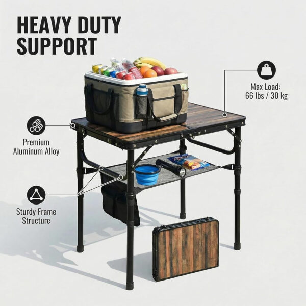 Yüksekliği Ayarlanabilir Mini Katlanır Kamp Masası - Görsel 4