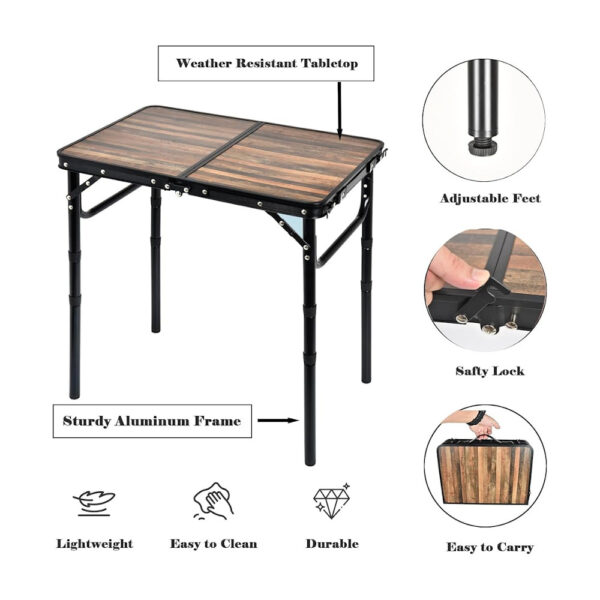 Yüksekliği Ayarlanabilir Mini Katlanır Kamp Masası - Görsel 7